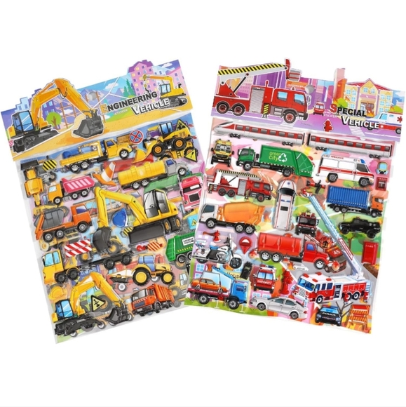 Colorful Construction and Emergency Vehicle Toy sticker Set - Picture 1 of 4